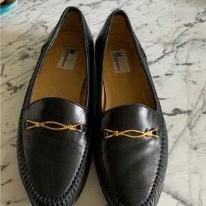 Moreschi Mens Black Leather Loafers with Gold Detail